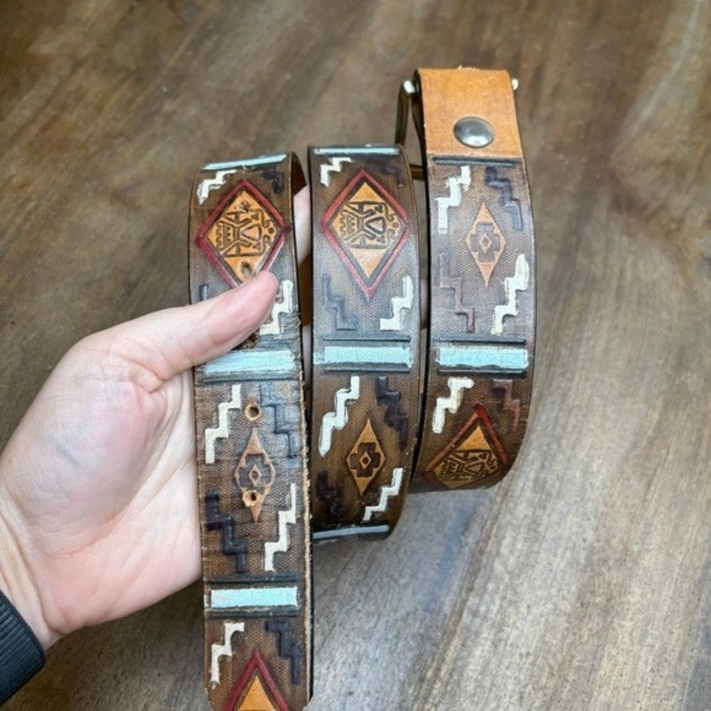 Brown Patterned Leather Belt - image 1